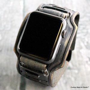 Gray Apple Watch Cuff, Leather Apple Watch Band, Apple watch band 42mm, Men's Leather Strap for Apple Watch, Apple watch leather band image 5