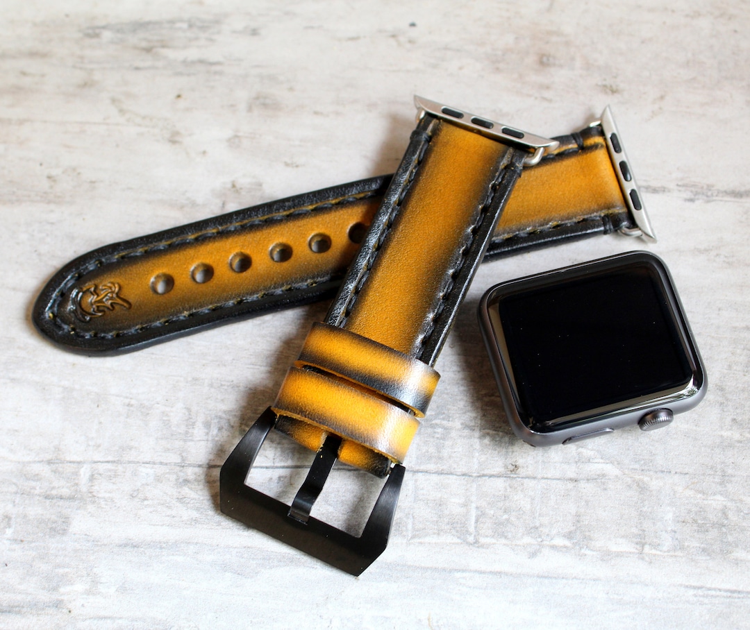 Leather Apple Watch Strap Yellow Apple Watch Band Custom Etsy