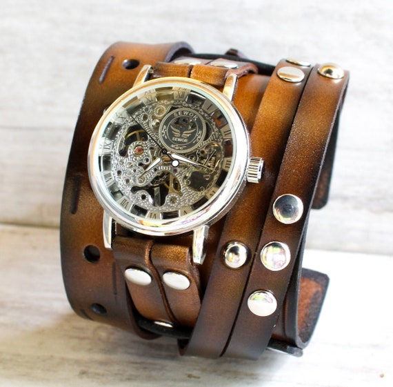 Heren lederen horloge Bruin Steampunk horloge lederen | Etsy Nederland