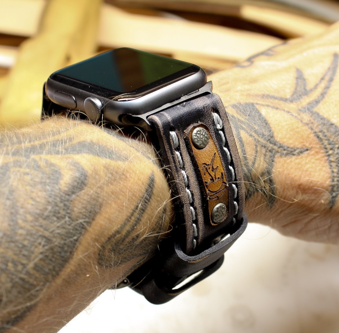 Bracelet Apple Watch pour homme, Bracelet Apple Watch en cuir 42 mm, 38 mm,  40 mm, 44 mm, Bracelet Apple Watch en cuir, Bracelet iWatch, Cadeau  d'anniversaire pour homme, Noir, ULTRA -  France