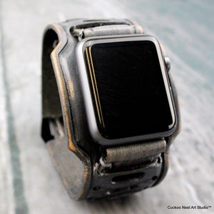 Gray Apple Watch Cuff, Leather Apple Watch Band, Apple watch band 42mm, Men's Leather Strap for Apple Watch, Apple watch leather band image 3