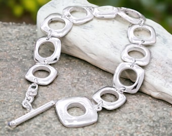 Square Link Bracelet Silver Geometric Silver Plated Link Chain Silver Statement Bracelet Chunky Bracelet Gift For Her Large Link Trendy