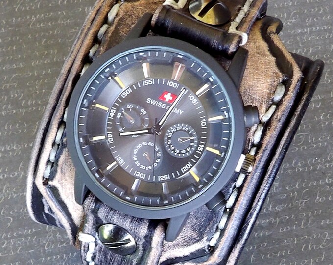 Leather Watch Cuff Custom Men's Watch Leather Wrist Etsy