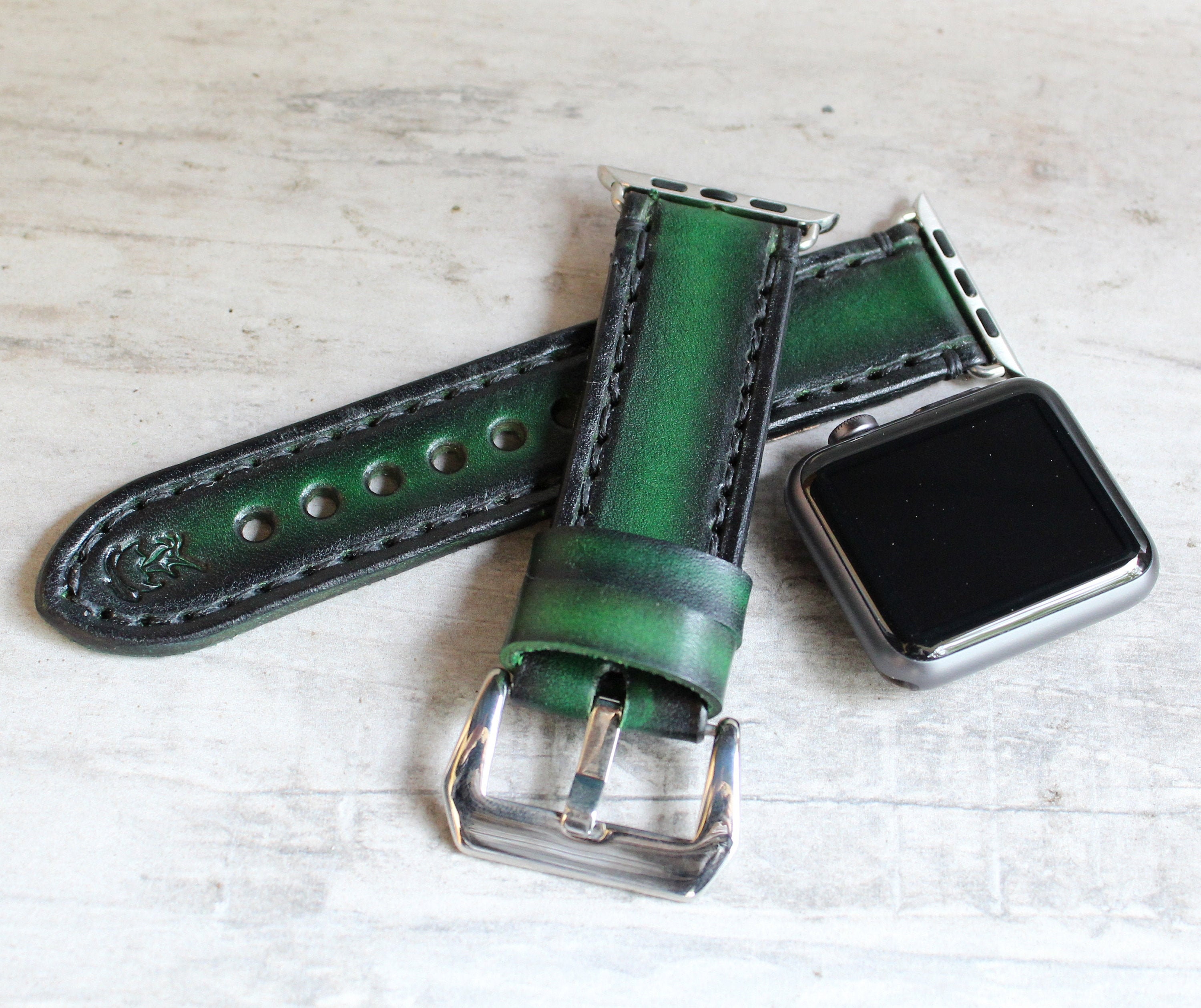Green Leather Apple Watch Band 42mm 