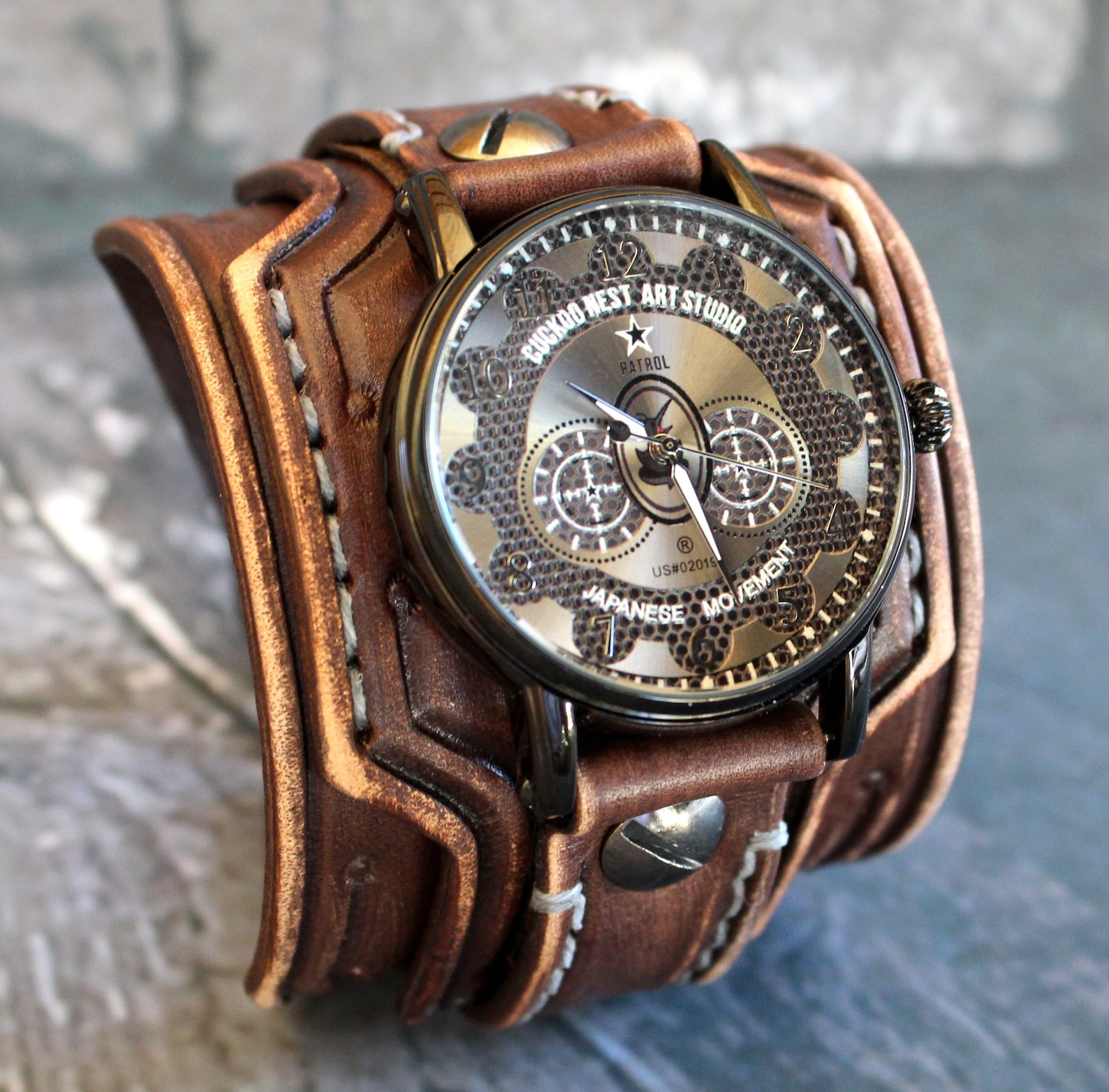 Men's leather watch Leather watch cuff Leather bracelet Etsy