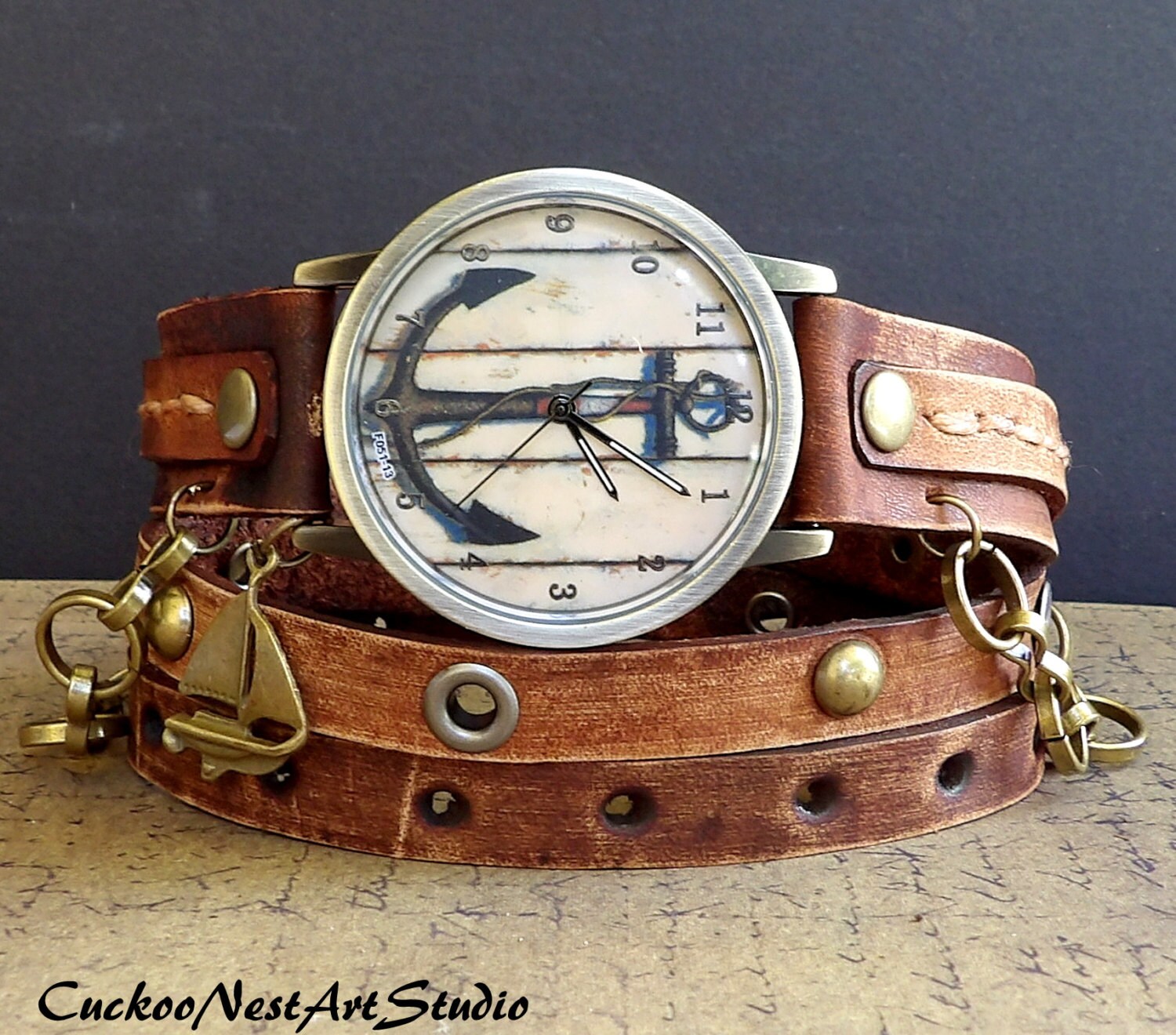 Anchor Watch Nautical Watch Brown Watch Leather Watch Etsy