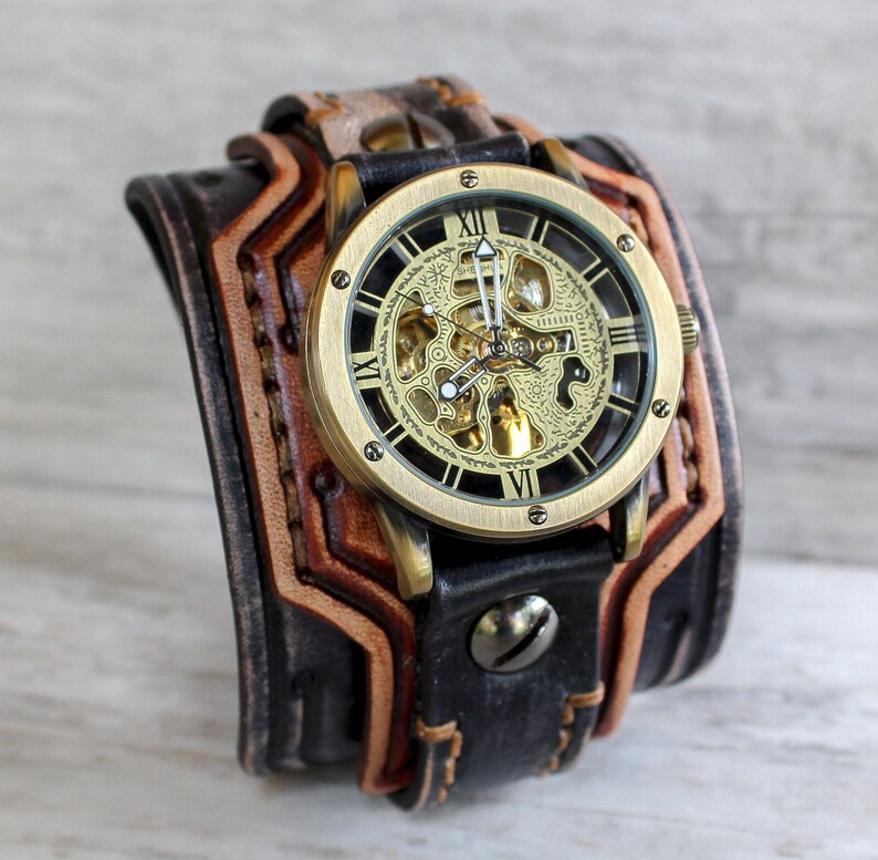 Men's Watch Cuff Steampunk Leather Watch Cuff Men's Etsy