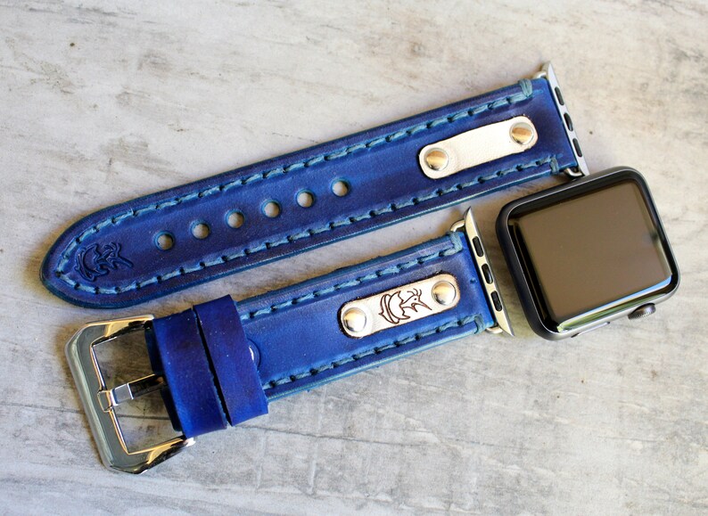 Navy Blue Apple Watch Band leather iWatch band Leather apple Etsy