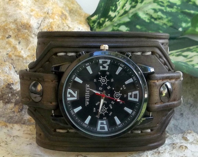 Mens Watch Cuff Leather Wrist Watch Men's Leather Cuff Etsy