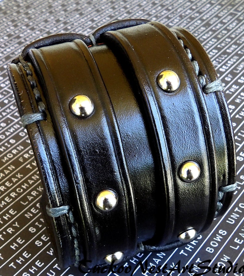 Black leather cuff Leather Cuff Black Leather Bracelet Etsy
