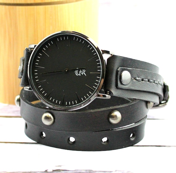 Buy Black Leather Wrist Watch, Leather Wrap Bracelet for Women