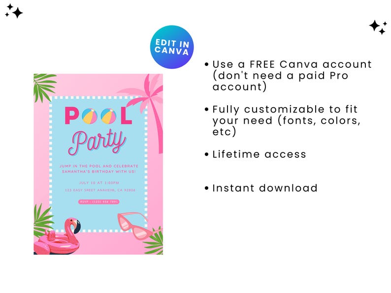 Tropical Pool Party Birthday Invitation, Editable Template (digital ...