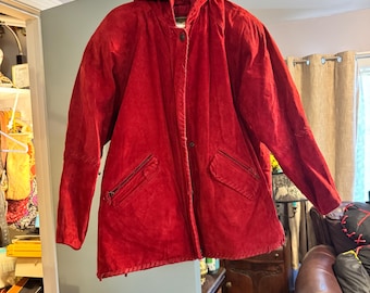 Vintage 80s Global Identity G-111 Genuine Leather Red Suede Jacket Coat Womens L