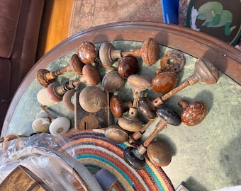 Vintage Victorian Doorknob Lot, Antique Bennington Wood Grain, Mineral Glaze