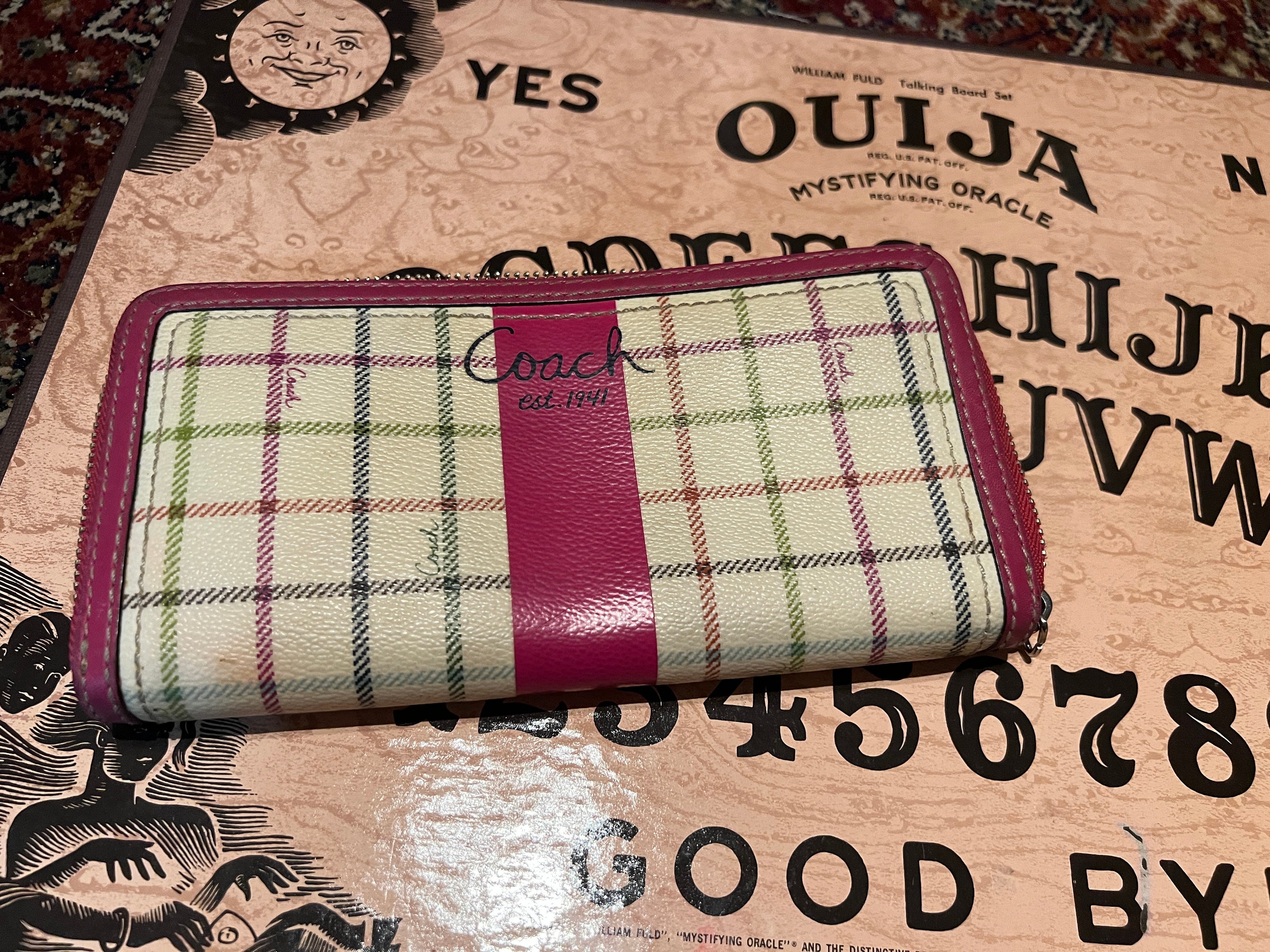 COACH Womens Medium Corner Zip Wallet In Signature Canvas, IM/Khaki Chalk  Multi Plaid, Wallet price in UAE,  UAE