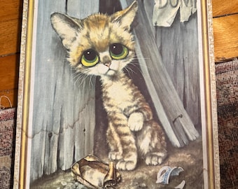 絵画 1960s Big Eye Pity Puppy Gig Art Print Vintage Big Eyes GIG Pity Puppy Lithograph on Board Large 12