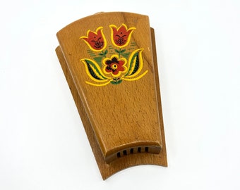 Vintage Nevco Wooden Wall Mount Knife Holder Tulip Floral Design- Yugoslavia