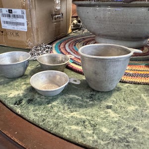 Vintage 4 Aluminum Measuring Cups 1950&#39;s Original One, Half, one fourth, One Third Cups