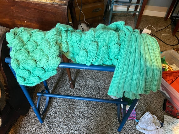 Crochet Afghan Teal Throw Granny Blanket Knit Mer… - image 1