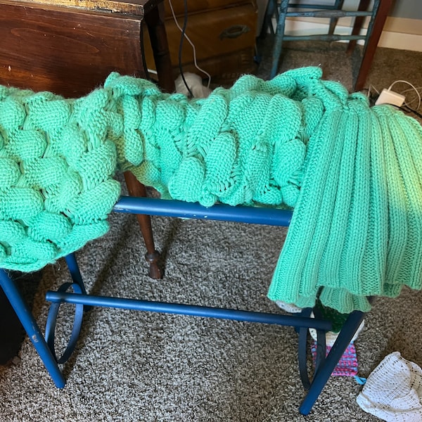 Crochet Afghan Teal Throw Granny Blanket Knit Mermaid Tail