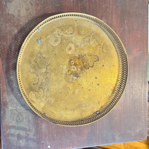 Vintage 1940s Hollywood Regency Moroccan or Indian Brass Tray Collectible  Metalwork 13 in. D.