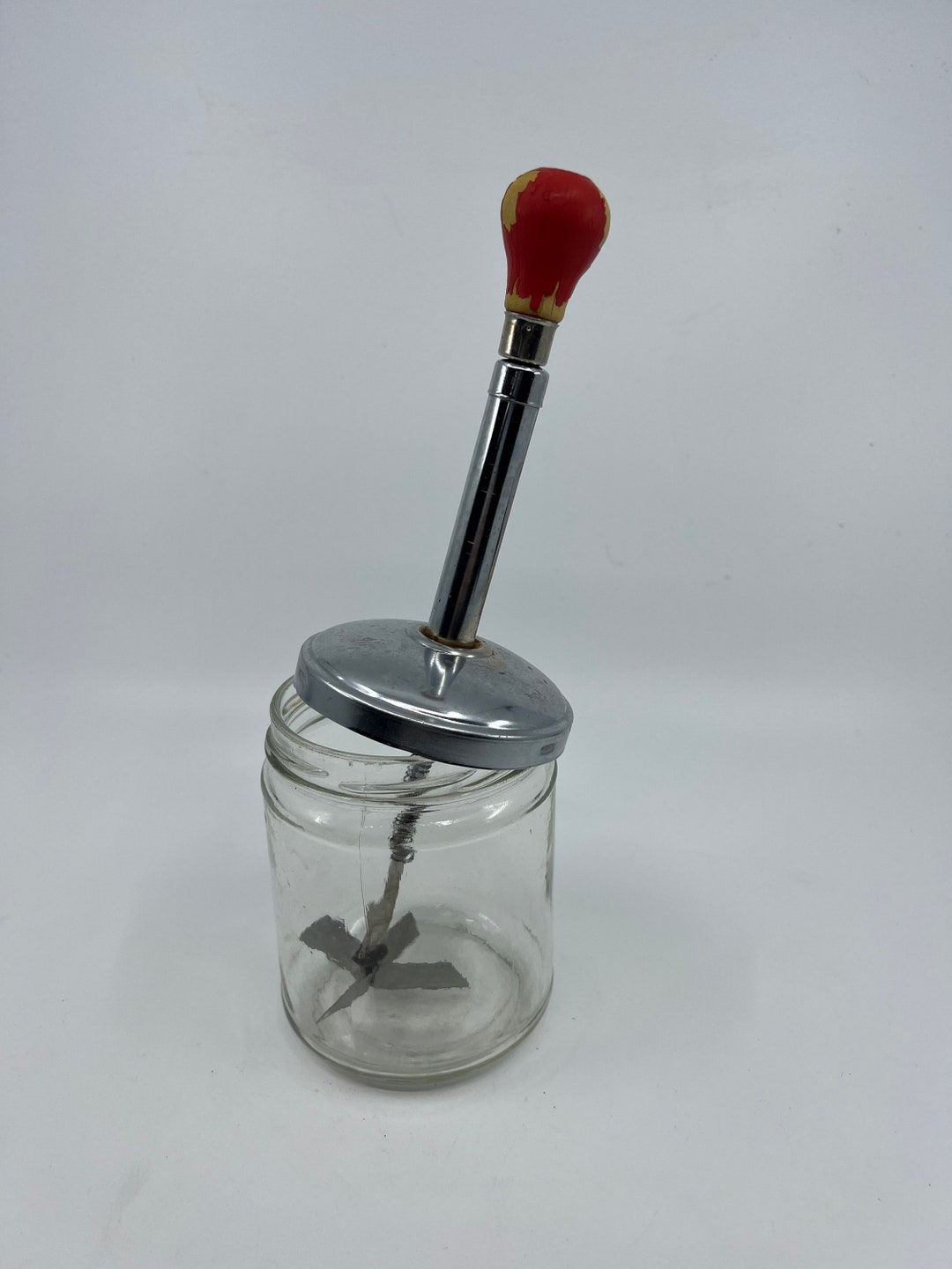 Vintage Food Chopper Red Handle 11/2 Cup Jar Original Wood Base Etsy