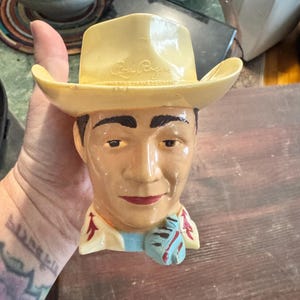 Vintage 1950&#39;s Roy Rogers Rodeo Cowboy Head Plastic Cup mug toy coffee