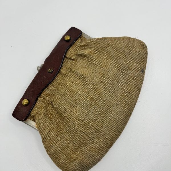 Very rare Vintage 40s 50s ETIENNE AIGNER Tweed Leather Handmade clutch Bag Handbag purse