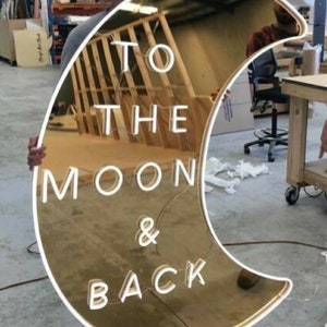 To the Moon and Back Wedding Neon Sign - Gold Mirror Sign - Custom Neon Sign - Names Neon Sign - Last Name Neon Sign - Wedding Name Sign