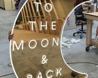 To the Moon and Back Wedding Neon Sign - Gold Mirror Sign - Custom Neon Sign - Names Neon Sign - Last Name Neon Sign - Wedding Name Sign