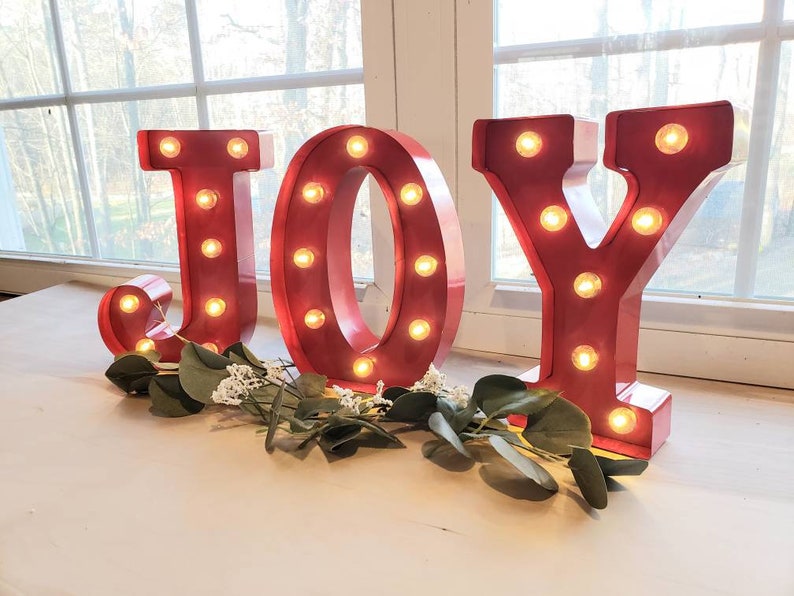 JOY Metal Marquee Light/Christmas Light Up Letters/Light Up Letter/Marquee Sign/Etsy Wedding Sign/ Marquee Letter/Table Light Up Name Sign image 1