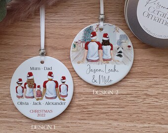 Personalised Family Portrait Ceramic Ornament, Couple Christmas, Family Christmas, Family and Pets, Christmas Ornament, keepsake.