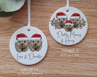 Personalised Wombat Ornament, Wombat Family, Wombat Couple, family members, family first Christmas, Couple first Christmas Keepsake.