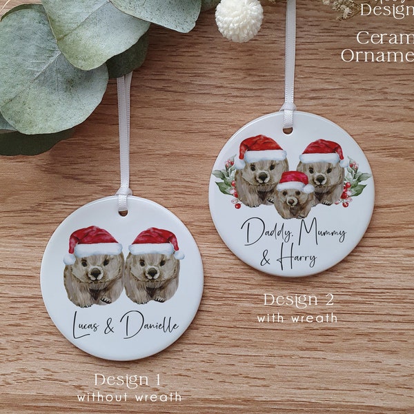 Personalised Wombat Ornament, Wombat Family, Wombat Couple, family members, family first Christmas, Couple first Christmas Keepsake.
