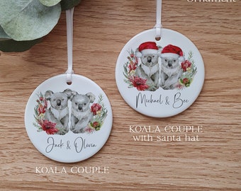 Koala Couple Christmas Ornament, Personalised Koala Ornament, couple Christmas, couple first Christmas, Australian native Christmas