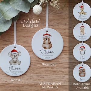 Personalised Australian Animals Ceramic Ornament, Koala, Kangaroo, Wombat, Quokka, Platypus, Echidna, Dingo, Australian Christmas, Gift. image 1