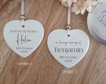 Personalised Memorial minimal Ornament, Remembrance Ceramic Ornament, Bereavement gift, Forever in our hearts, In Loving Memory.