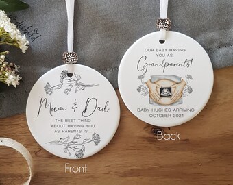 Pregnancy Announcement, Personalised Ceramic Ornament, Grandparents, Grandma, Aunty, Uncle, Keepsake.