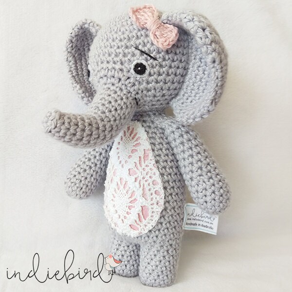Crochet Elephant, Amigurumi Soft Toy, Elephant Toy, Personalised White/Pink Elephant
