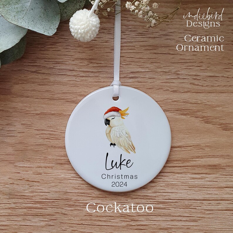 Christmas Australian Baby Cockatoo, Ceramic Ornament