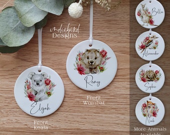 Personalised Native Ceramic Ornament, Koala, Kangaroo, Wombat, Quokka, Platypus, Echidna, Dingo, Australian Christmas, Keepsake Gift.