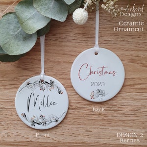 Personalised Ceramic Ornament, My First Christmas, Christmas, First Christmas, Star or berries ornament, Noir Christmas Ornaments, Keepsake. image 3