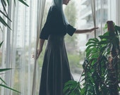 SALE 50% off Long Gray Skirt, A line Skirt, High Waisted Skirt, Maxi Skirt, Flowing Skirt, Elastic Waist, Womens Long Skirts