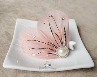 Dusty Rose Pink Feathered Hair Clip || Feather Shoe Clips Swarovski Crystals, Bridal Accessories Special Occasion, Flower Girl, Bridal Party