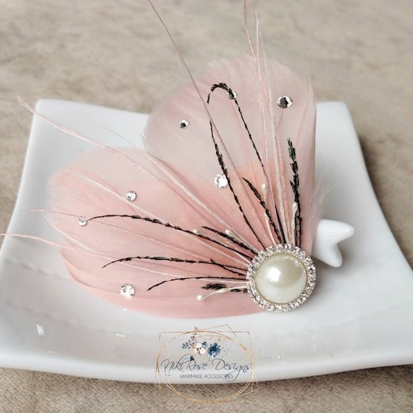 Dusty Rose Pink Feathered Hair Clip || Feather Shoe Clips Swarovski Crystals, Bridal Accessories Special Occasion, Flower Girl, Bridal Party