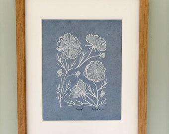 Cosmos Original Linocut Print