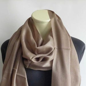 Wool & silk scarf stole unisex light and cozy brown