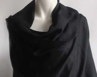 Bufanda/estola extragrande XXL de lana y seda, unisex, muy ligera y cómoda, negra.