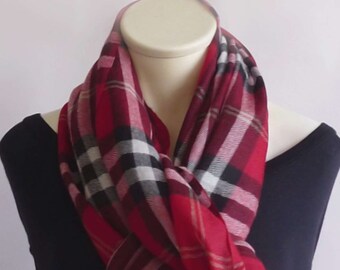 Bufanda XXL de lana ligera, estola, cuadros, unisex, roja, negra y blanquecina