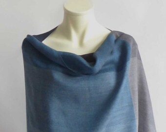 XXL, bufanda de lana ligera, estola, unisex, colorida, marrón, gris, petróleo, azul